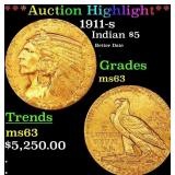 *Highlight* 1911-s Gold Indian Half Eagle $5 Selec