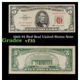 1963 $5 Red Seal United States Note Grades vf++