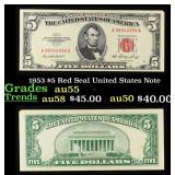 1953 $5 Red Seal United States Note Grades Choice