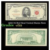 1963 $5 Red Seal United States Note Grades vf++