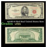 1953B $5 Red Seal United States Note Grades vf++