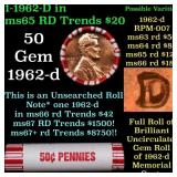 BU Shotgun Lincoln 1c roll, 1962-d 50 pcs Bank Wra