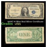 1935C $1 Blue Seal Silver Certificate Grades vf+