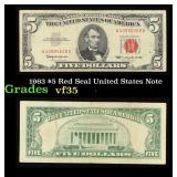 1963 $5 Red Seal United States Note Grades vf++
