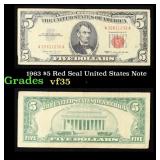 1963 $5 Red Seal United States Note Grades vf++