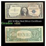 1957 $1 Blue Seal Silver Certificate Grades vf+
