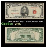 1963 $5 Red Seal United States Note Grades vf++