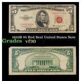 1953B $5 Red Seal United States Note Grades vf++