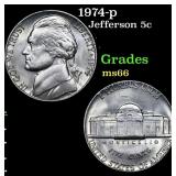 1974-p Jefferson Nickel 5c Grades GEM+ Unc