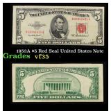 1953A $5 Red Seal United States Note Grades vf++