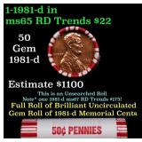 BU Shotgun Lincoln 1c roll, 1981-d 50 pcs Bank Wra
