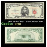 1963 $5 Red Seal United States Note Grades xf