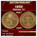 1859 Indian Cent 1c ms65+ SEGS