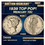 1939 Proof Mercury Dime TOP POP! 10c Grades pr69
