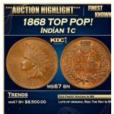 1868 Indian Cent TOP POP! 1c ms67 bn SEGS