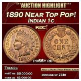 1890 Proof Indian Cent Near Top Pop! 1c pr66+ rb S