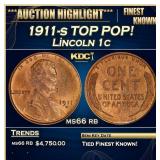 1911-s Lincoln Cent TOP POP! 1c ms66 rb SEGS
