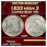 1833 high 3 Capped Bust Dime 10c ms64 SEGS