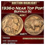 1936-d Buffalo Nickel Near Top Pop! 5c ms67+ SEGS