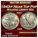 1943-p Walking Liberty Half Dollar Near Top Pop! 5