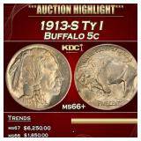 1913-S Ty I Buffalo Nickel 5c ms66+ SEGS