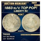 1883 n/c Liberty Nickel TOP POP! 5c ms67+ SEGS