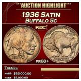 1936 Satin Proof Buffalo Nickel 5c pr68+ SEGS
