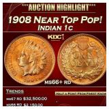 1908 Indian Cent Near Top Pop! 1c ms66+ rd SEGS