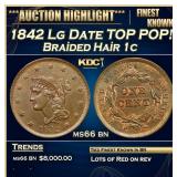 1842 Lg Date Braided Hair Large Cent TOP POP! 1c m