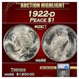 1922-d Peace Dollar $1 ms66 SEGS