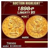 1898-p Gold Liberty Half Eagle $5 ms64 SEGS