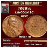 *Highlight* 1918-s Lincoln Cent 1c ms65+ rb SEGS (