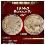 1914-d Buffalo Nickel 5c ms66+ SEGS