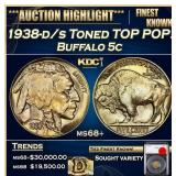 1938-d/s Buffalo Nickel Toned TOP POP! 5c ms68+ SE