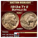 1913-s Ty II Buffalo Nickel 5c ms65+ SEGS