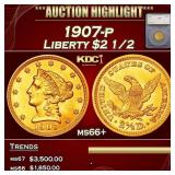 1907-p Gold Liberty Quarter Eagle $2 1/2 ms66+ SEG