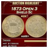 1873 Open 3 Shield Nickel 5c ms66+ SEGS