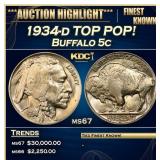 1934-d Buffalo Nickel TOP POP! 5c ms67 SEGS