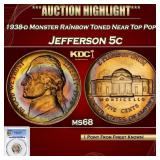 1938-d Jefferson Nickel Monster Rainbow Toned Near