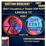 1937 Proof Lincoln Cent Colorfully Toned TOP POP!