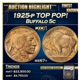 1925-p Buffalo Nickel TOP POP! 5c ms67+ SEGS