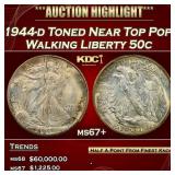 1944-d Walking Liberty Half Dollar Toned Near Top
