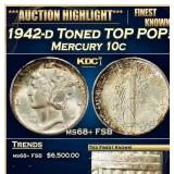 1942-d Mercury Dime Toned TOP POP! 10c ms68+ FSB S