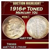 1916-p Mercury Dime Toned 10c ms67 FSB SEGS