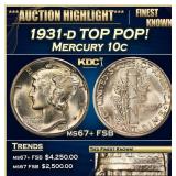 1931-d Mercury Dime TOP POP! 10c ms67+ FSB SEGS