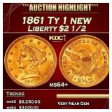 1861 Ty 1 new Gold Liberty Quarter Eagle $2 1/2 ms