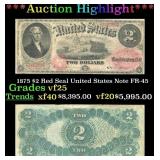 1875 $2 Red Seal United States Note Grades vf+ FR-
