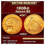 1908-d Gold Indian Half Eagle $5 Choice+ Unc USCG