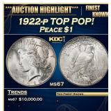 1922-p Peace Dollar TOP POP! $1 ms67 SEGS