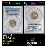 PCGS 1919-d Buffalo Nickel 5c ms64 PCGS